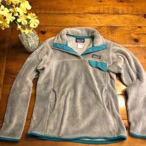 Patagonia Quilted Pull-Over Sweater Gray and Teal